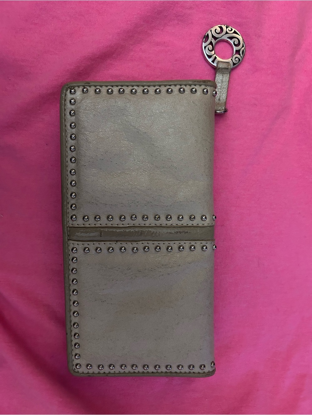 Brighton Tan/Cream Studded Long Wallet with Decorative Zip Pull